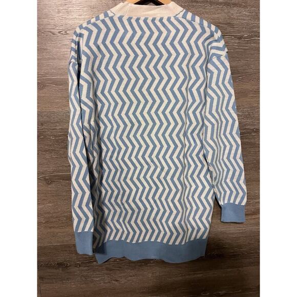 Qu Style Retro Funky Cardigan Sweater One Size Blue White Contemporary Modern - Picture 6 of 8
